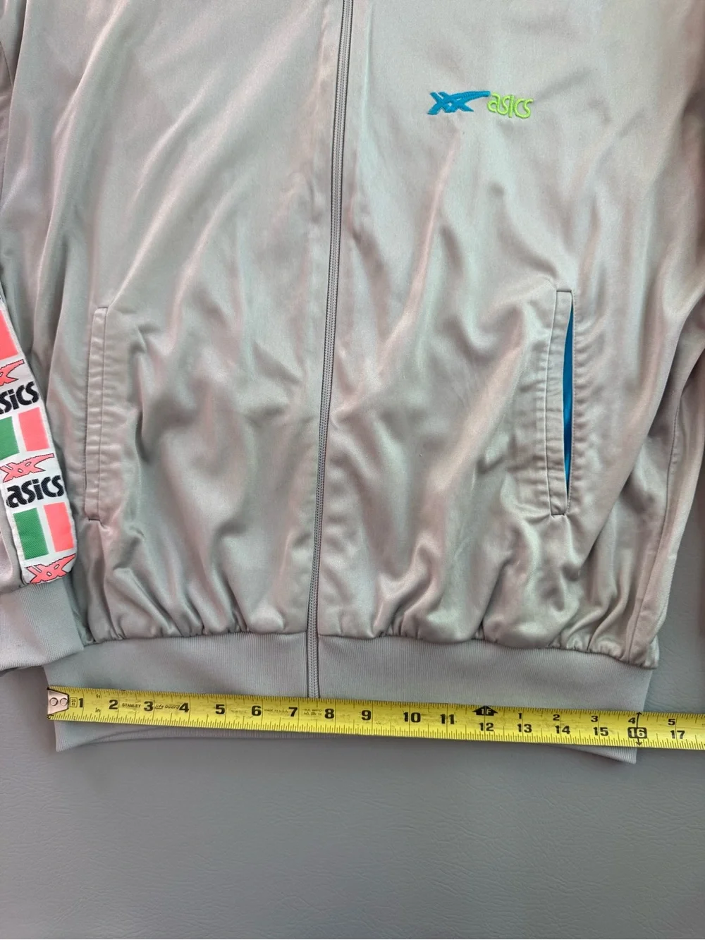 Vintage ASICS Silver Tape Logo Bomber Track Jacket Italy 52 Men's Medium Large